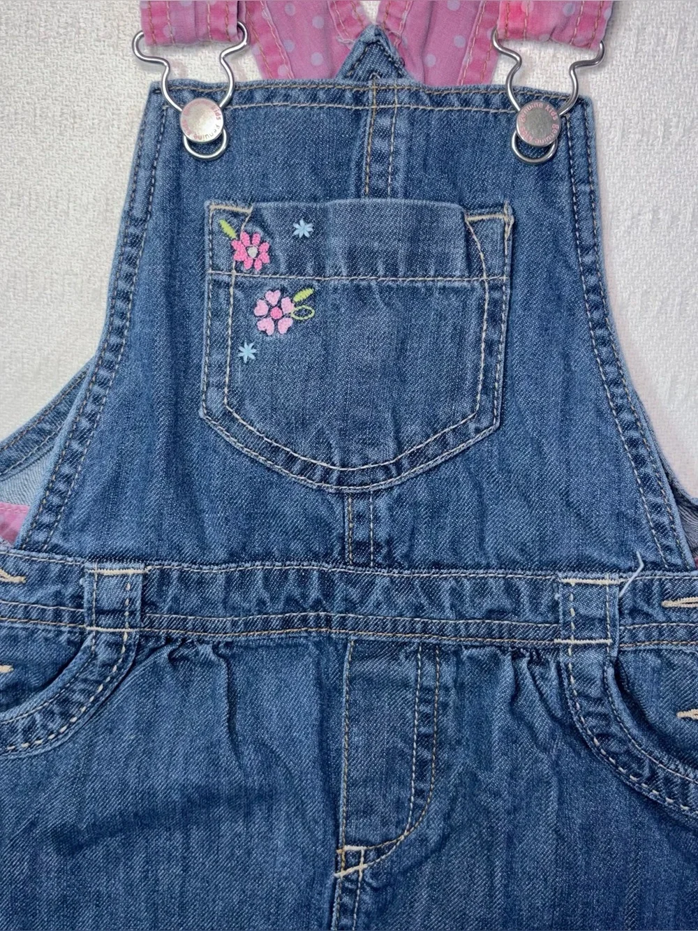Vintage OshKosh B'gosh Girls Denim Embroidered Overall Skirt Size 4T Cotton